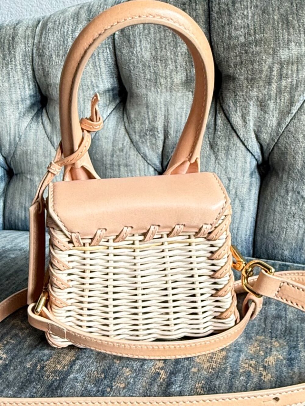Jacquemus Le Petit Chiquito Wicker Crossbody Top Handle Micro Bag Nude Peach - Picture 3 of 13